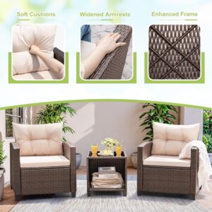 Devoko 3 Pieces Patio Furniture Set, PE Rattan Wicker Patio Set with Two Outdoor Chairs and Table, Upgraded Patio Chairs and Table for Porch, Garden Poolside Balcony - Image 5