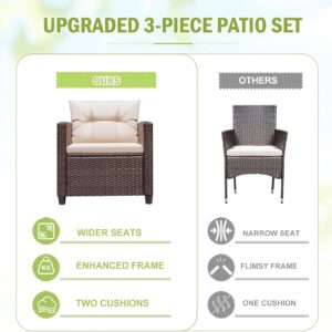 Devoko 3 Pieces Patio Furniture Set, PE Rattan Wicker Patio Set with Two Outdoor Chairs and Table, Upgraded Patio Chairs and Table for Porch, Garden Poolside Balcony - Image 7