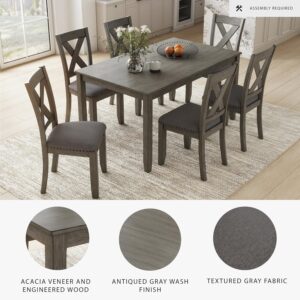 Signature Design by Ashley Caitbrook Rustic 7-Piece Dining Set – Rectangular Table with 6 X-Back Upholstered Chairs, Gray - Image 4