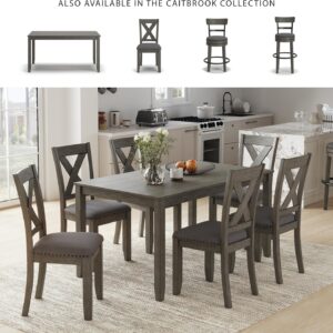 Signature Design by Ashley Caitbrook Rustic 7-Piece Dining Set – Rectangular Table with 6 X-Back Upholstered Chairs, Gray - Image 6