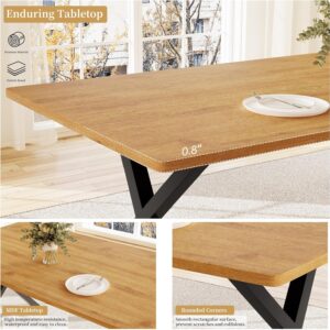 HIPIHOM 7-Piece Dining Table Set for 6 People, 63" MDF Kitchen Table with 6 Upholstered Chairs, Metal Legs for Dining Room, Kitchen(Oak Table+6 U-Shaped White Chairs) - Image 3