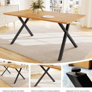 HIPIHOM 7-Piece Dining Table Set for 6 People, 63" MDF Kitchen Table with 6 Upholstered Chairs, Metal Legs for Dining Room, Kitchen(Oak Table+6 U-Shaped White Chairs) - Image 4