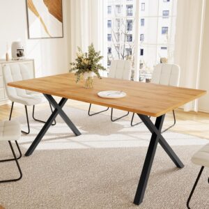 HIPIHOM 7-Piece Dining Table Set for 6 People, 63" MDF Kitchen Table with 6 Upholstered Chairs, Metal Legs for Dining Room, Kitchen(Oak Table+6 U-Shaped White Chairs) - Image 6