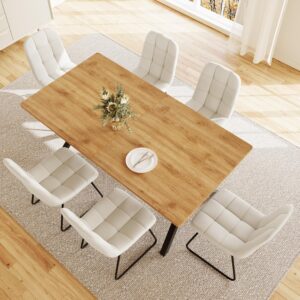HIPIHOM 7-Piece Dining Table Set for 6 People, 63" MDF Kitchen Table with 6 Upholstered Chairs, Metal Legs for Dining Room, Kitchen(Oak Table+6 U-Shaped White Chairs) - Image 7