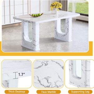 Modern Dining Table Set for 6,7 Piece Dining Table Set with White Marble Parttern & Unique Double Base,64.5" Kitchen Table Chairs Set Ideal for Dining,Kitchen - Image 4