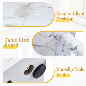 Modern Dining Table Set for 6,7 Piece Dining Table Set with White Marble Parttern & Unique Double Base,64.5" Kitchen Table Chairs Set Ideal for Dining,Kitchen - Image 5