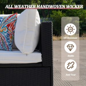 7 Piece Outdoor Sectional Sofas with Cover, 7 Piece Outdoor Poolside Furniture Set, Outdoor Wicker Conversation Set with Cushions, Wicker Outdoor Conversation Set for Backyard & Garden, Cream - Image 4