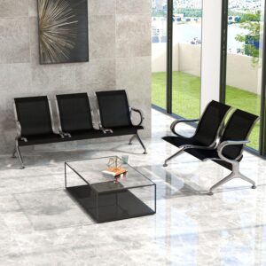 kinbor Waiting Room Chairs - Durable Black Reception Bench with Armrests, 5-Seat Office Reception Guest Chairs for Office, Hospital, Airport, Bank & Lobby​ - Image 2