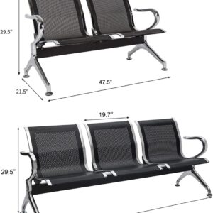 kinbor Waiting Room Chairs - Durable Black Reception Bench with Armrests, 5-Seat Office Reception Guest Chairs for Office, Hospital, Airport, Bank & Lobby​ - Image 3