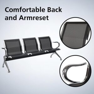 kinbor Waiting Room Chairs - Durable Black Reception Bench with Armrests, 5-Seat Office Reception Guest Chairs for Office, Hospital, Airport, Bank & Lobby​ - Image 4