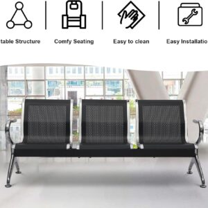 kinbor Waiting Room Chairs - Durable Black Reception Bench with Armrests, 5-Seat Office Reception Guest Chairs for Office, Hospital, Airport, Bank & Lobby​ - Image 9
