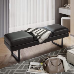 Furmax Waiting Room Chairs Faux Leather Office Guest Chair, 59.6 Inches Conference Room Chairs 3 Seats Upholstered Reception Bench, Lobby Furniture for Salon and Shop, Black - Image 2