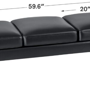 Furmax Waiting Room Chairs Faux Leather Office Guest Chair, 59.6 Inches Conference Room Chairs 3 Seats Upholstered Reception Bench, Lobby Furniture for Salon and Shop, Black - Image 3