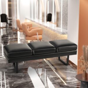 Furmax Waiting Room Chairs Faux Leather Office Guest Chair, 59.6 Inches Conference Room Chairs 3 Seats Upholstered Reception Bench, Lobby Furniture for Salon and Shop, Black - Image 7