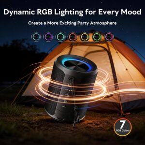 Portable Bluetooth Speaker, IPX7 Waterproof Wireless Speaker with 20W Loud Stereo Sound, 15H Playtime & Beat-Synced RGB Light, Small Outdoor Speaker for Shower, Pool, Beach, Hiking and Gifts - Image 3