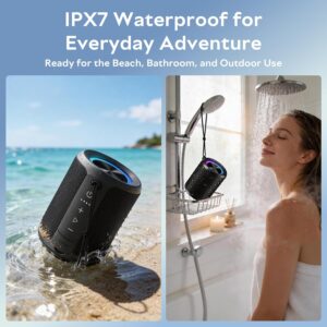 Portable Bluetooth Speaker, IPX7 Waterproof Wireless Speaker with 20W Loud Stereo Sound, 15H Playtime & Beat-Synced RGB Light, Small Outdoor Speaker for Shower, Pool, Beach, Hiking and Gifts - Image 4