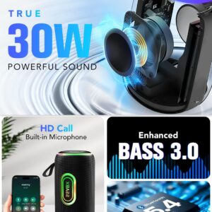 Portable Bluetooth Speaker, Bluetooth 5.4 Speaker, 30W Dual Speaker, 2.0 Channel, Deep Bass, 30H Playtime, Colorful RGB Lights, IPX7 Waterproof, TWS pairing for Outdoor/Home/Party/Travel, Gift Ideas - Image 2