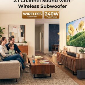 ULTIMEA Sound Bar with Wireless Subwoofer, 240W Peak Power, VoiceMX & BassMX, App Control, 2.1ch Soundbar for Smart TV, Adjustable Bass, HDMI, Optical, Bluetooth 6.0, Poseidon M30 (2026 Model) - Image 2