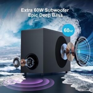 Sound Bar with Subwoofer, 110W Sound Bar with Adjustable Deep Bass & 3 EQ Modes, Bluetooth/ARC/Opt/AUX Connect, Sound Bar for Smart TV - Image 3