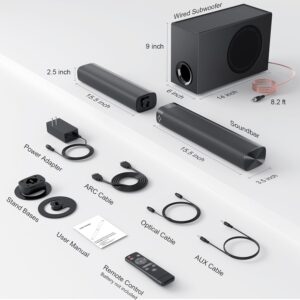 Sound Bar with Subwoofer, 110W Sound Bar with Adjustable Deep Bass & 3 EQ Modes, Bluetooth/ARC/Opt/AUX Connect, Sound Bar for Smart TV - Image 7