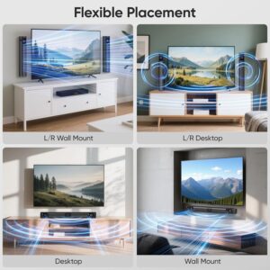 Sound Bar for Smart TV, 80W 2.0 Channel Detachable Soundbar with Optical/ARC/AUX/Bluetooth, Surround Sound System for Home Theater, Wall Mountable or Desktop TV Speaker. - Image 6