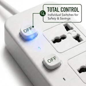Universal Power Strip Extension Cord with 4 AC Outlets & 4 USB Ports (1 USB-C PD), Individual Switches, 2M Heavy Duty Cable, UK 3-Pin Plug, Surge Protector for Home, Office & Kitchen - White - Image 5