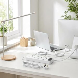 Universal Power Strip Extension Cord with 4 AC Outlets & 4 USB Ports (1 USB-C PD), Individual Switches, 2M Heavy Duty Cable, UK 3-Pin Plug, Surge Protector for Home, Office & Kitchen - White - Image 6