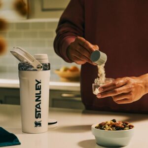 STANLEY Vitalize Shaker Bottle 20 oz | Leakproof Insulated Stainless Steel Shaker Cup | Base Storage and Twist On Fast Flow Lid | Protein Shakes and Pre Workout Powder | BPA-Free | Sage Grey - Image 8