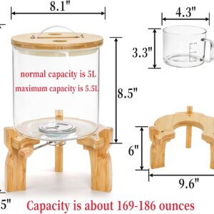 Goaste Glass Rice Dispenser with Bamboo Stand, 5L Flour Cereal Container with Airtight Lid, 8 Lbs Large Grain Food Storage Bucket, Countertop Beans Storage Tank with Measuring Cup & Valve for Dry Food - Image 3