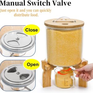 Goaste Glass Rice Dispenser with Bamboo Stand, 5L Flour Cereal Container with Airtight Lid, 8 Lbs Large Grain Food Storage Bucket, Countertop Beans Storage Tank with Measuring Cup & Valve for Dry Food - Image 5