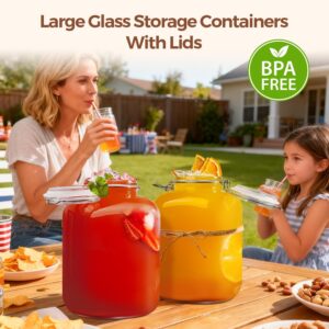 ComSaf Set of 2 Square Glass Jars, 1.1 Gallon (4L) Large Airtight Canisters for Bulk Food Storage, Flour, Rice, Fermenting, Wide Mouth, Space Saving - Image 2