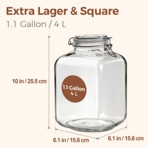 ComSaf Set of 2 Square Glass Jars, 1.1 Gallon (4L) Large Airtight Canisters for Bulk Food Storage, Flour, Rice, Fermenting, Wide Mouth, Space Saving - Image 3