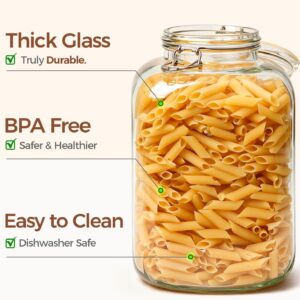 ComSaf Set of 2 Square Glass Jars, 1.1 Gallon (4L) Large Airtight Canisters for Bulk Food Storage, Flour, Rice, Fermenting, Wide Mouth, Space Saving - Image 5