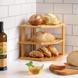Plate Organizer for Cabinet - 3 Tier Bamboo Corner Shelf Cabinet Organizer for Plates, Bowls, Mugs and Pantry Storage, Space Saving Countertop and Cabinet Corner Shelf, 10 x 10 x 9.5 Inch, Bambusi | Kitchen Counter, Cabinet Space Saver, Plates, Dishes, Bowls, Bread Pantry - Image 8