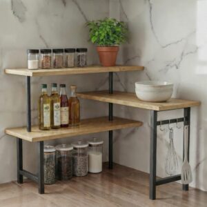 3-Tier Bamboo Corner Countertop Organizer with Extended Top Tier, Corner Shelf for Kitchen Counter, Coffee Bar Organizer, Bathroom Counter Organizer, Kitchen Corner Shelf, Space Saver - Image 2