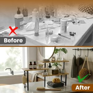 3-Tier Bamboo Corner Countertop Organizer with Extended Top Tier, Corner Shelf for Kitchen Counter, Coffee Bar Organizer, Bathroom Counter Organizer, Kitchen Corner Shelf, Space Saver - Image 7