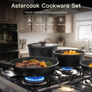 Astercook 21 Pcs Pots and Pans Set Non Stick, Ceramic Cookware Set Detachable Handle, RV Kitchen Cooking Set Removable Handles, Oven Safe, Induction Ready, Stackable, Black, Mothers Day Gifts - Image 2