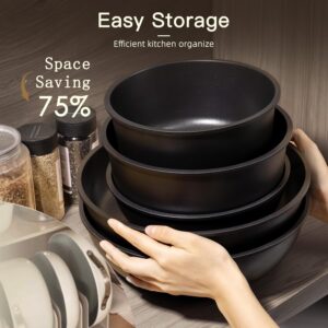 Astercook 21 Pcs Pots and Pans Set Non Stick, Ceramic Cookware Set Detachable Handle, RV Kitchen Cooking Set Removable Handles, Oven Safe, Induction Ready, Stackable, Black, Mothers Day Gifts - Image 7