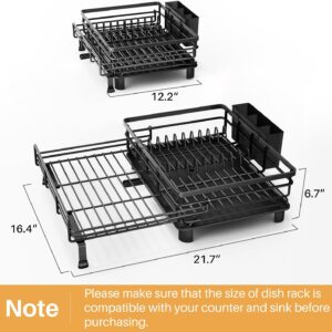 Dish Drying Rack - Extendable Dish Rack, Large Sink Drying Dish Drainer for Kitchen Counter, Stainless Steel Dish Strainer with Utensil Holder (Black) - Image 2