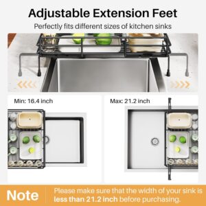 Dish Drying Rack - Extendable Dish Rack, Large Sink Drying Dish Drainer for Kitchen Counter, Stainless Steel Dish Strainer with Utensil Holder (Black) - Image 7