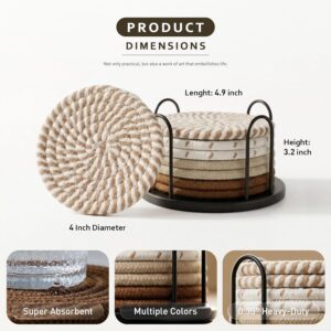 Lazebox Coasters Set of 8 for Drinks, 4 Inch Large Coasters for Coffee Table, Tabletop Protection for Hot & Cold Drinks, Versatile Coasters for Home Decor, Non-Slip & Easy to Clean, Coffee - Image 3