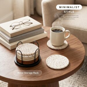 Lazebox Coasters Set of 8 for Drinks, 4 Inch Large Coasters for Coffee Table, Tabletop Protection for Hot & Cold Drinks, Versatile Coasters for Home Decor, Non-Slip & Easy to Clean, Coffee - Image 5
