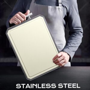 SNOWCLAD Stainless Steel Cutting Board,Double Sided Steel Bread Boards for kitchen,Stainless Steel/Wheat straw pp Large Board for meat,non toxic Chopping,16 * 11 Inch,Dishwasher Safe - Image 8