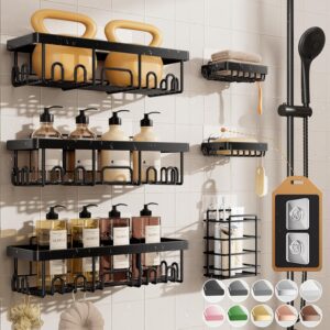 Veken Shower Caddy 6-Pack, Advanced Rustproof Design, No Drilling Adhesive Shelves, Rack with Soap Holder, Large Capacity Bathroom Organizers and Storage, Wall-Mounted Kitchen & Home Decor - Image 2