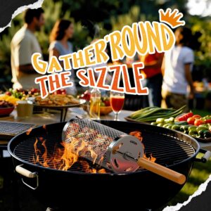 Rolling Grill Basket-Small,304 Stainless Steel Grill Basket with Removable Wooden Handle,BBQ Tool & Smoker Accessory for Veg & Shrimp,Ideal for Outdoor Cooking,Camping & Gifts for Dad/Husband/Men,9*4*4 inches(For 1-2 People) - Image 2