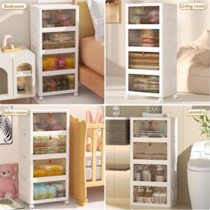 YFXCVSL 4 Tier Plastic Storage Bins with Lid 23QT, Stackable Storage Containers with Wheels, Folding Storage Boxes, Stackable Storage Bins, Organizers and Storage for Living Room,Office,Dorm - Image 3