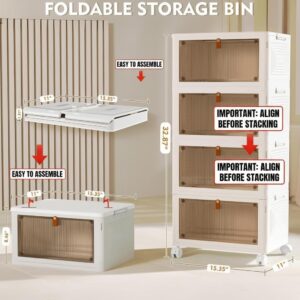 YFXCVSL 4 Tier Plastic Storage Bins with Lid 23QT, Stackable Storage Containers with Wheels, Folding Storage Boxes, Stackable Storage Bins, Organizers and Storage for Living Room,Office,Dorm - Image 7