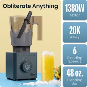 Chefman Obliterator 48 oz Countertop Blender for Smoothies, 1380W Motor to Crush Ice, Nuts, and Frozen Fruit with Stainless Steel Blade, Auto Blend Function, Includes Tamper and Scraper - Image 2