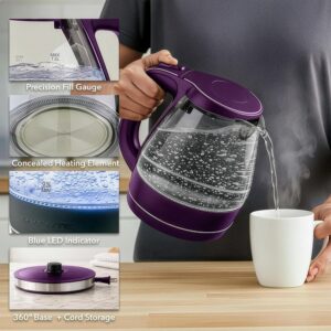 OVENTE Electric Kettle, 1.5L Borosilicate Glass Countertop Water Heater and Boiler for Coffee or Tea, BPA-Free, Auto Shut-Off, Boil-Dry Protection, Removable and Washable Spout Filter, Purple KG83P - Image 3
