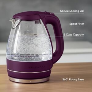 OVENTE Electric Kettle, 1.5L Borosilicate Glass Countertop Water Heater and Boiler for Coffee or Tea, BPA-Free, Auto Shut-Off, Boil-Dry Protection, Removable and Washable Spout Filter, Purple KG83P - Image 5